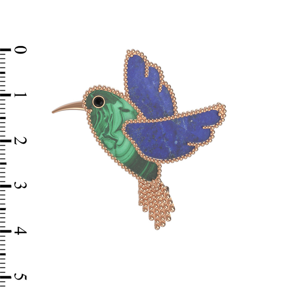 Брошь из золота c эмаль , лазуритом и малахитом