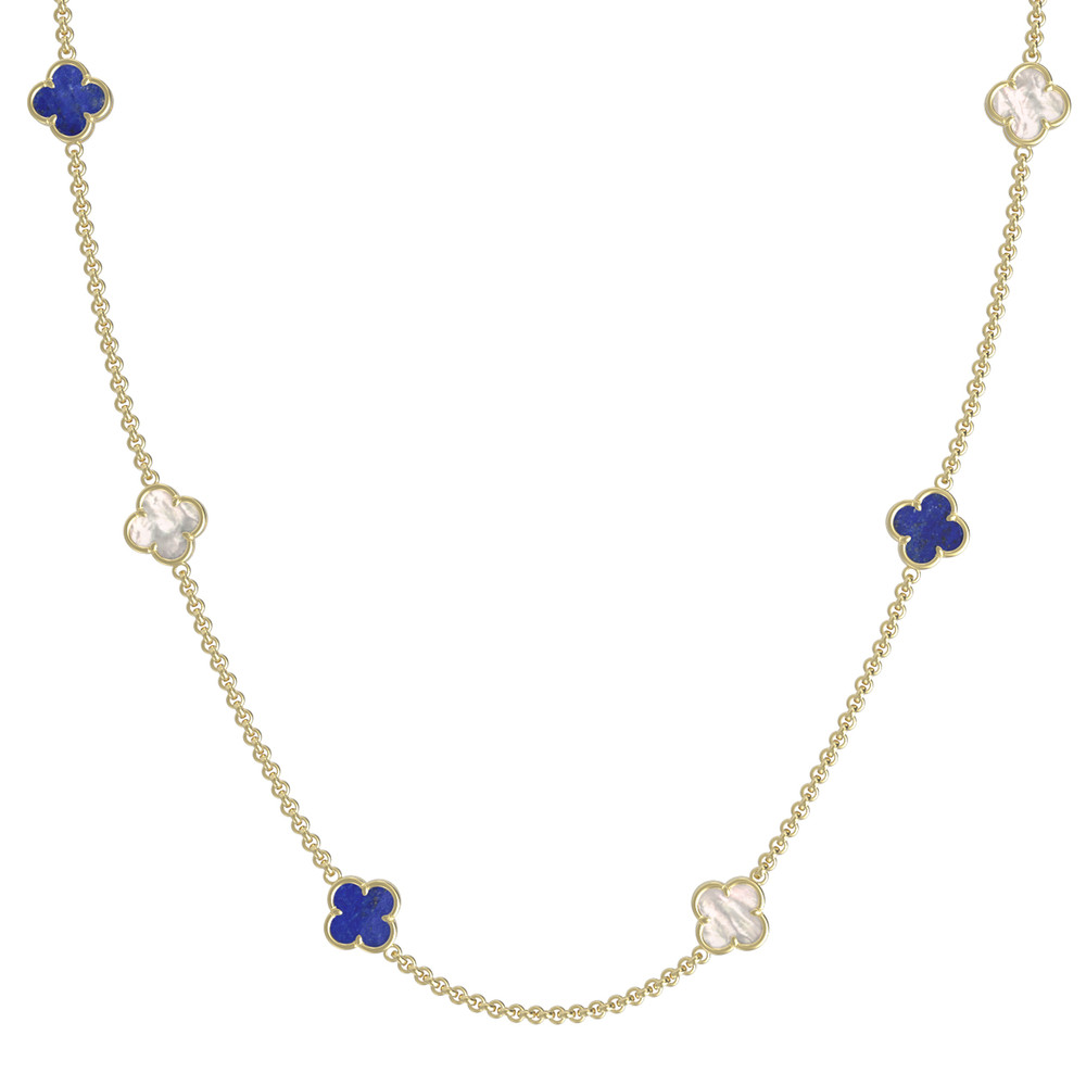 Колье из лимонного золота c лазуритом и перламутром