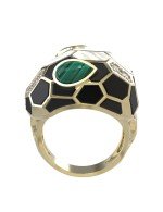 Кольцо из лимонного золота 585 пробы c бриллиантами, рубином, ониксом, малахитом и перламутром