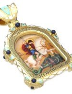 Образок из лимонного золота 585 пробы c эмалью и иконописью
