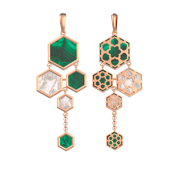 Подвеска из золота c малахитом и перламутром