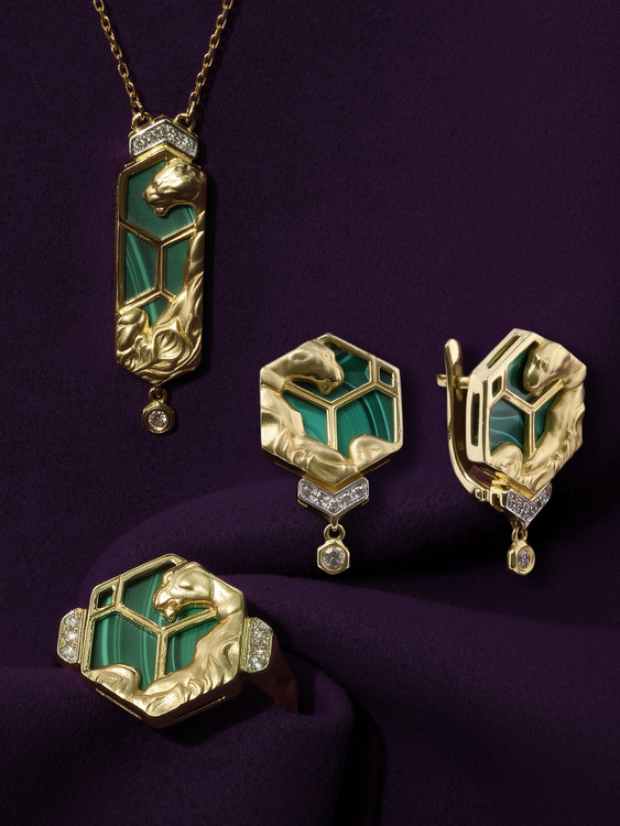 Колье из лимонного золота c бриллиантами и малахитом