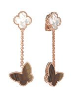 Серьги из золота 585 пробы c тигровым глазом и перламутром