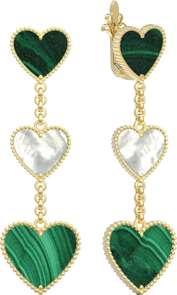 Серьги из лимонного золота c малахитом и перламутром