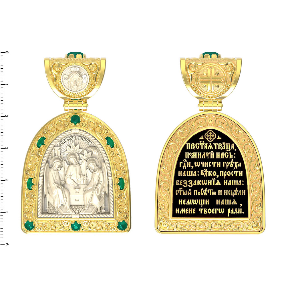 Образок из лимонного золота c эмаль , хризопразом и бивнем мамонта