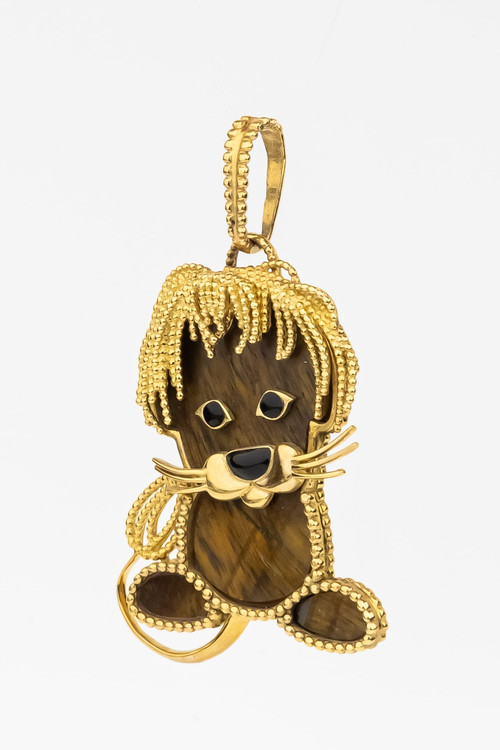 Подвеска из лимонного золота c эмаль и тигровым глазом