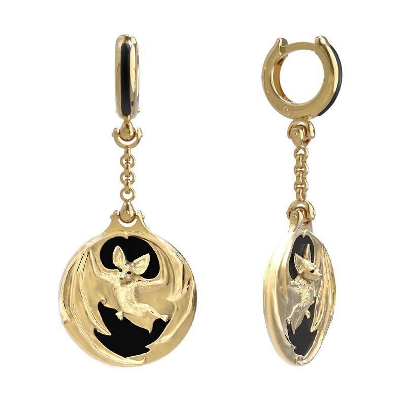 Серьги из лимонного золота c эмаль и ониксом