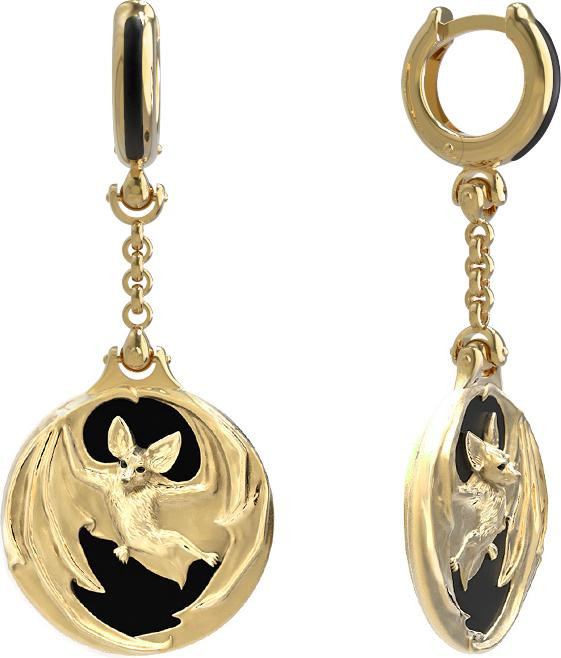 Серьги из лимонного золота c эмаль и ониксом