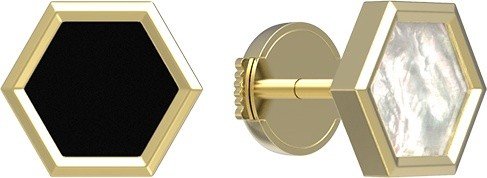 Серьги из лимонного золота 585 пробы c ониксом и перламутром