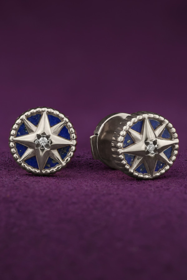 Серьги из белого золота c бриллиантами и лазуритом