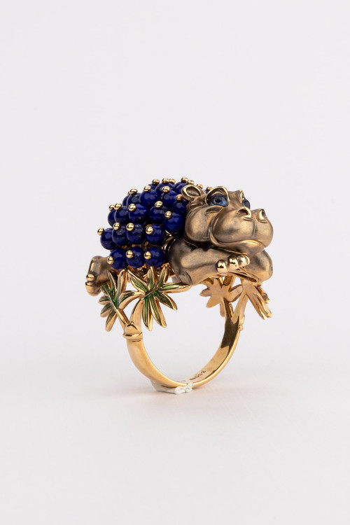 Кольцо из золота c эмаль и лазуритом