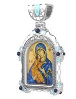 Образок из белого золота 585 пробы c эмалью и иконописью