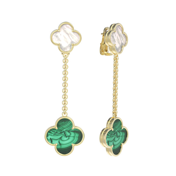 Серьги из лимонного золота c малахитом и перламутром