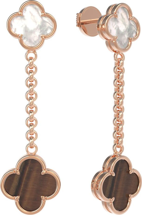 Серьги из золота c тигровым глазом и перламутром