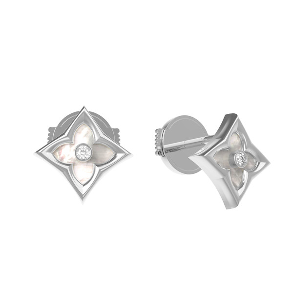 Серьги из белого золота c бриллиантами и перламутром