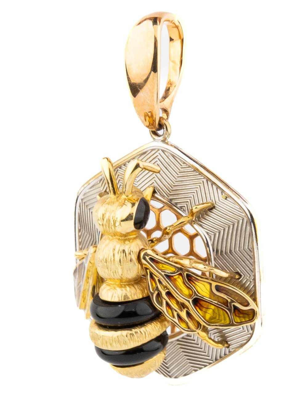 Подвеска из золота 585 пробы c эмалью, ониксом и эмалью