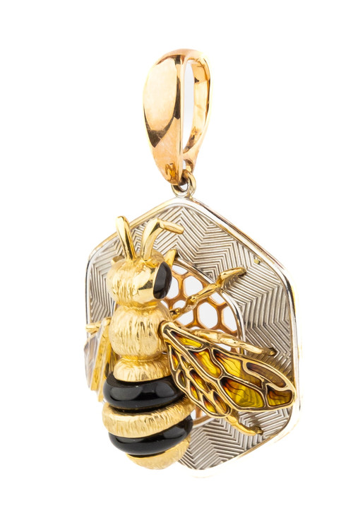 Подвеска из золота c эмаль , ониксом и эмалью