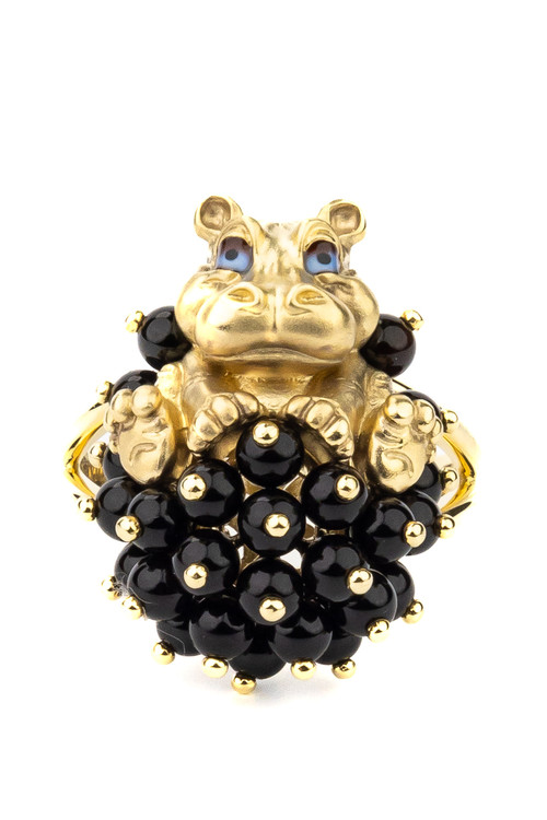 Кольцо из лимонного золота c эмаль и ониксом