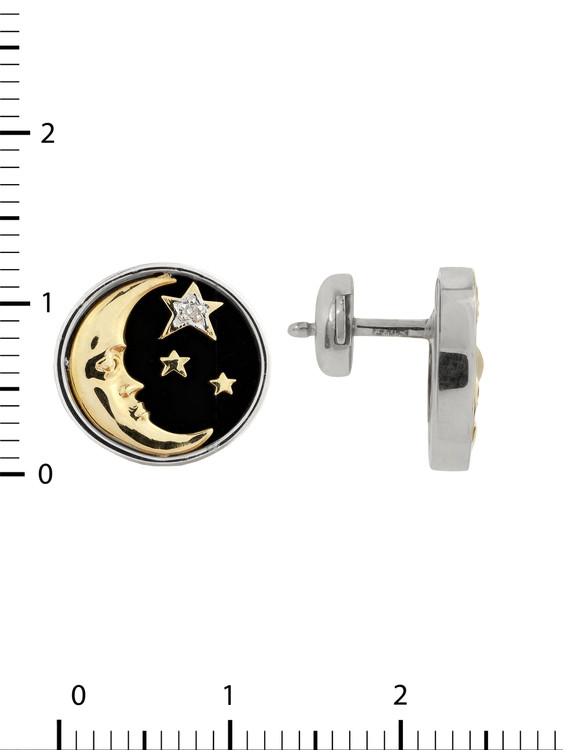 Серьги из белого золота c бриллиантами, ониксом и перламутром