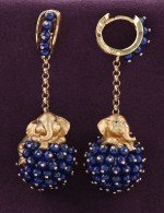 Серьги из золота 585 пробы c эмалью и лазуритом