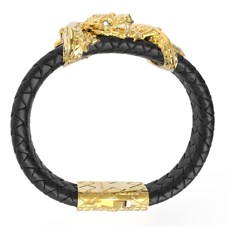 Браслет из лимонного золота c бриллиантами и кожаным шнурком