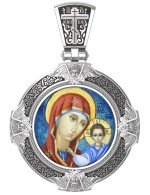 Образок из белого золота 585 пробы c эмалью и иконописью