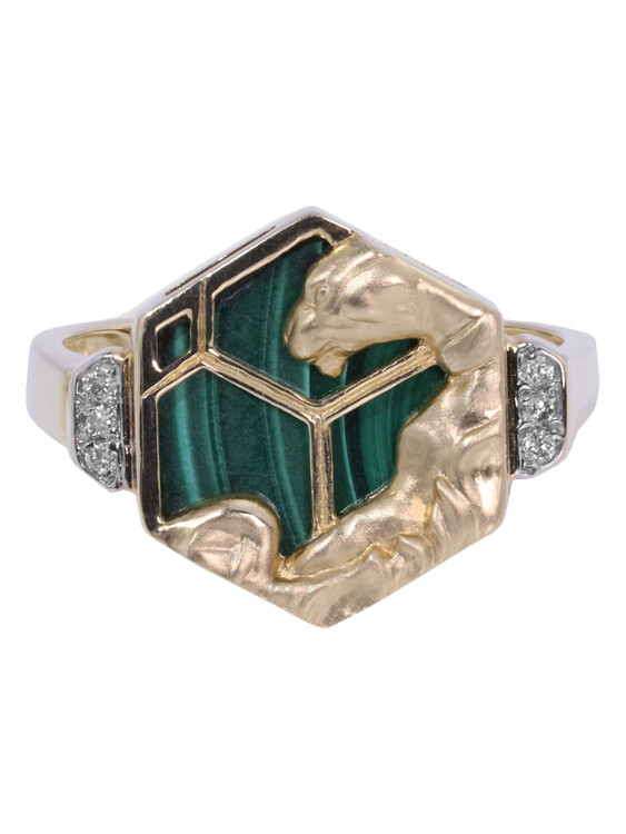 Кольцо из лимонного золота c бриллиантами и малахитом