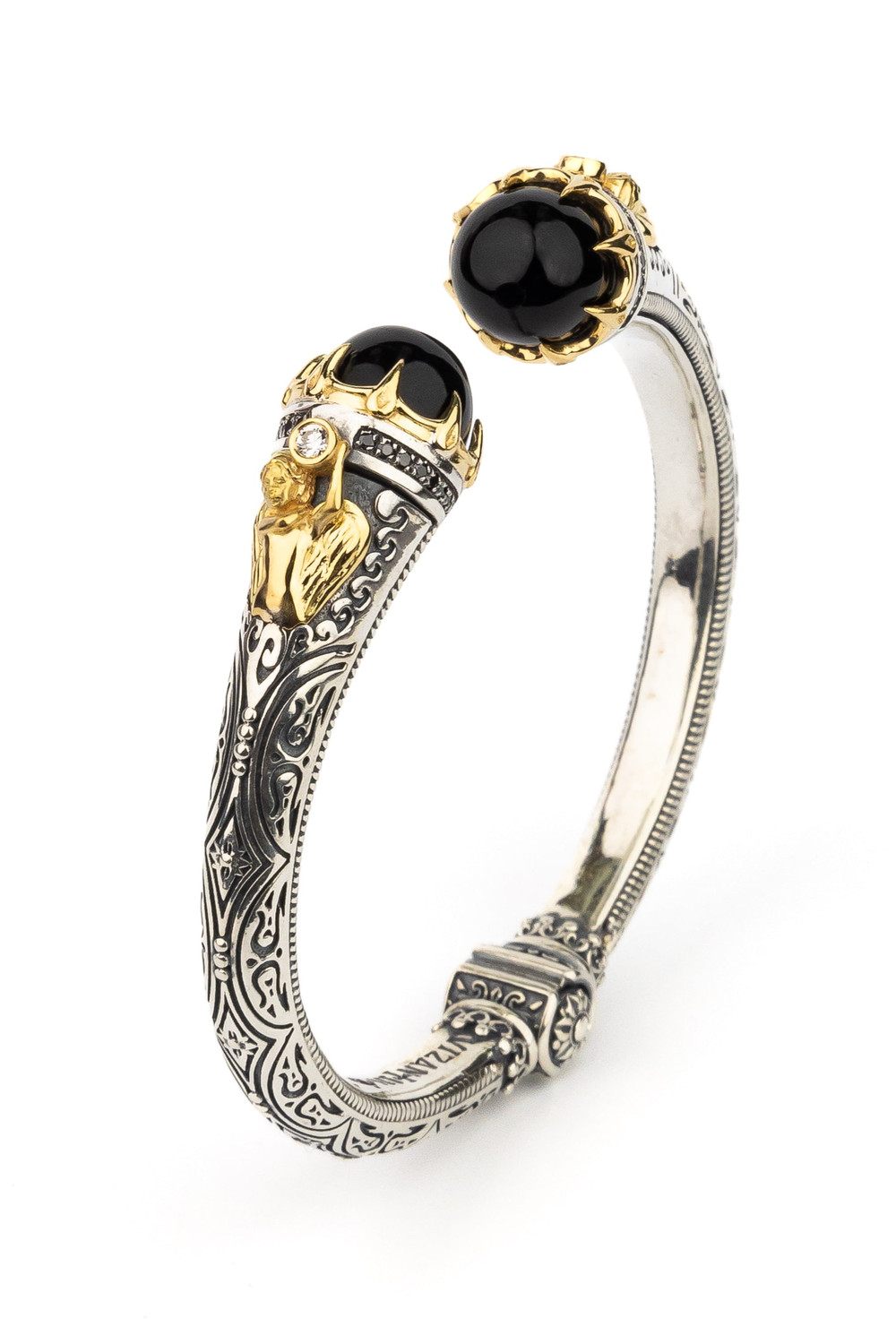 Браслет из серебра и золота c бриллиантами, ониксом и рубином