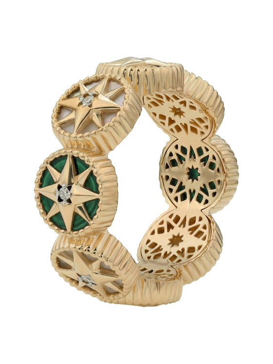 Кольцо из золота c бриллиантами, малахитом и перламутром