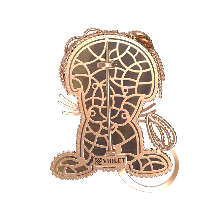 Брошь из золота c эмаль и тигровым глазом