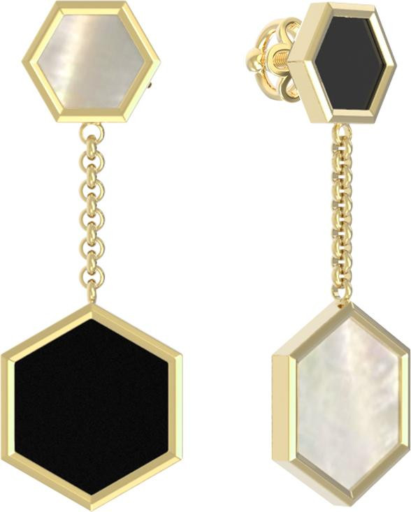 Серьги из лимонного золота c ониксом и перламутром