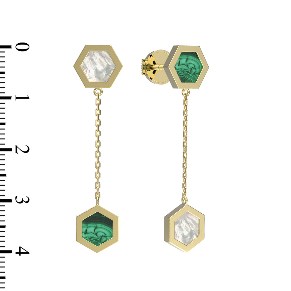 Серьги из лимонного золота c малахитом и перламутром