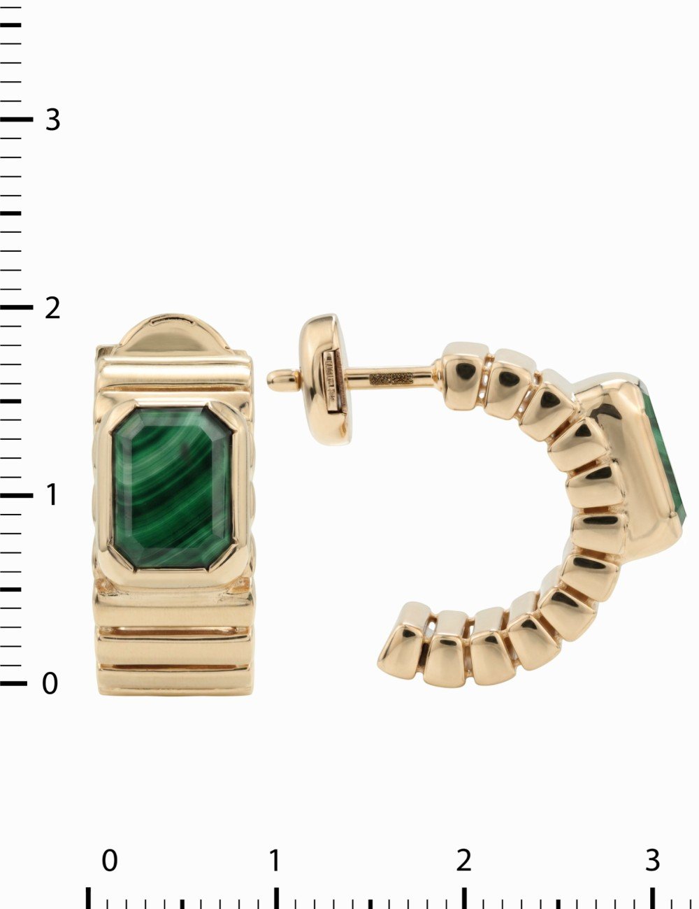 Серьги из золота 585 пробы c малахитом