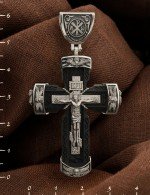Крест из белого золота 585 пробы c эбеновым деревом