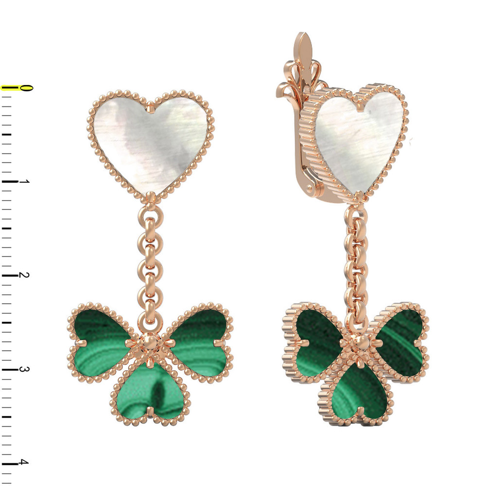 Серьги из золота c малахитом и перламутром