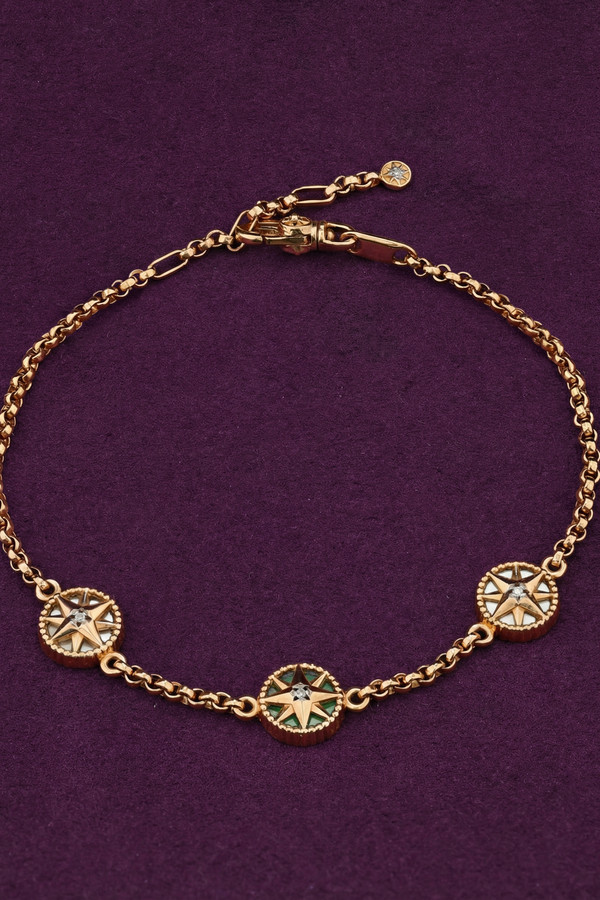 Браслет из золота c бриллиантами, малахитом и перламутром