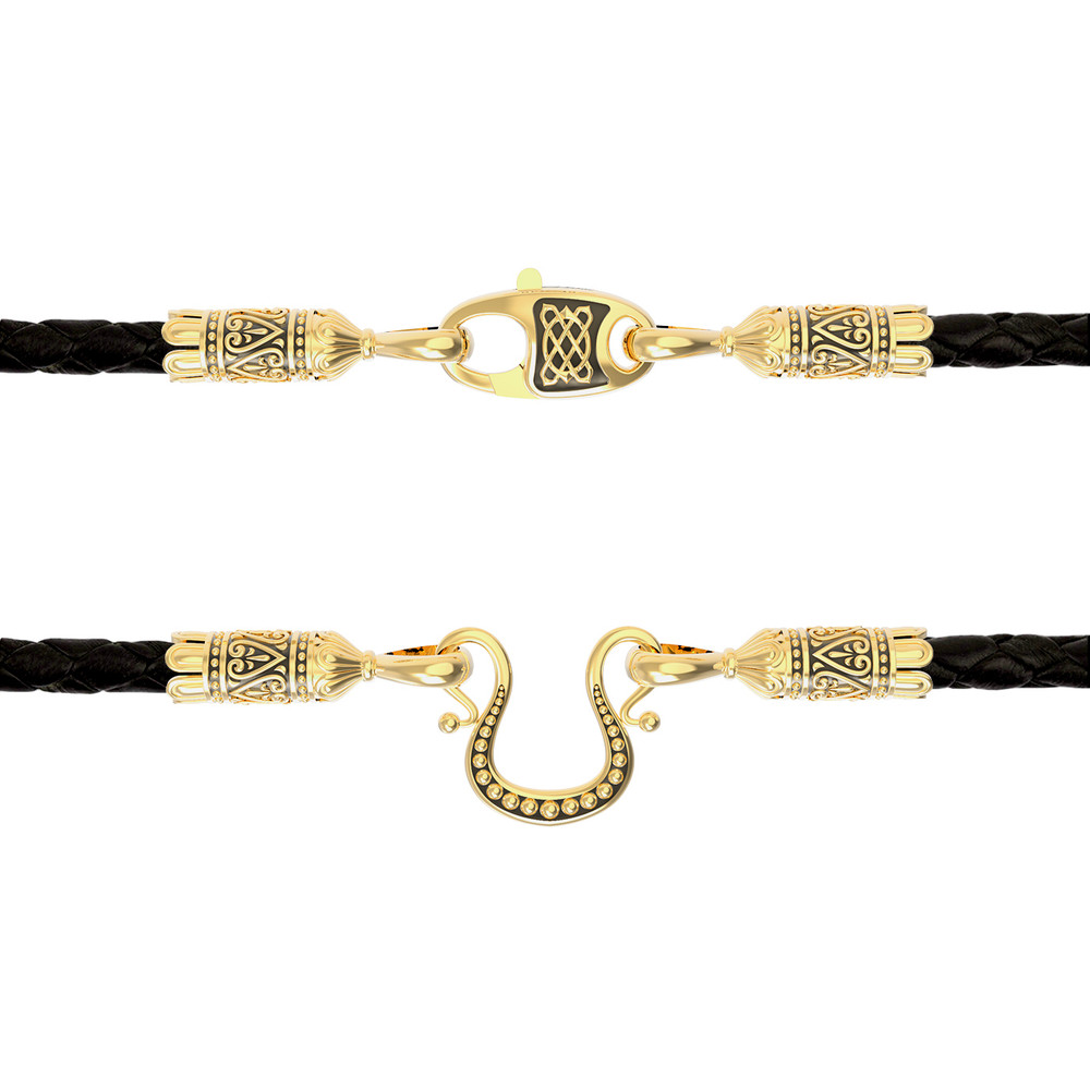 Шнурок кожаный из лимонного золота c кожаным шнурком