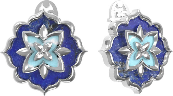 Серьги из белого золота c бирюзой и лазуритом