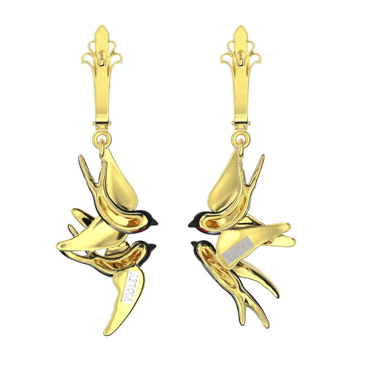 Серьги из лимонного золота c эмаль