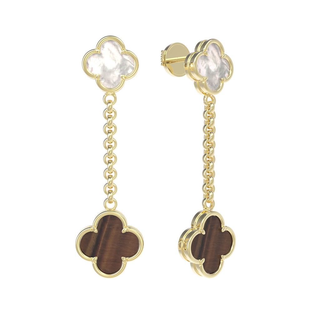 Серьги из лимонного золота c тигровым глазом и перламутром