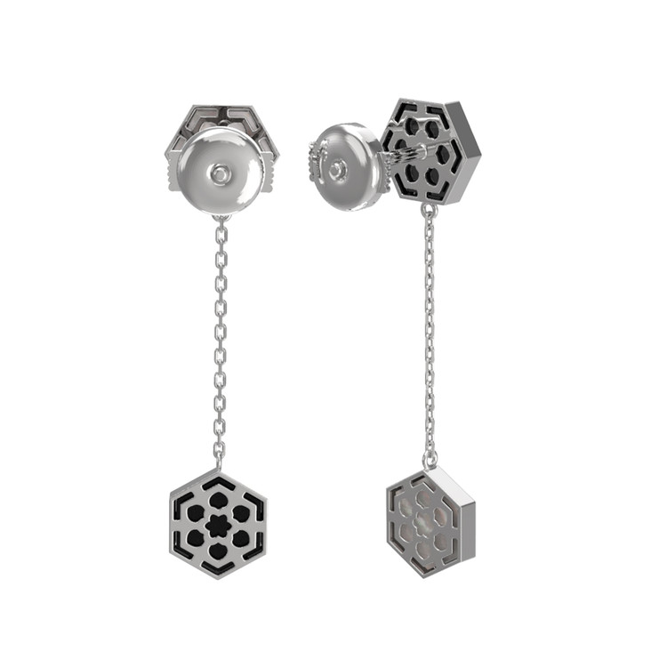 Серьги из белого золота c ониксом и перламутром