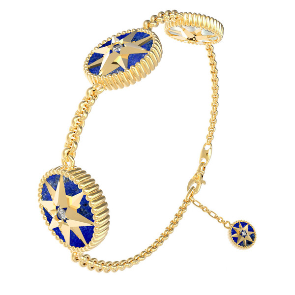 Браслет из лимонного золота c фианитом, лазуритом и перламутром