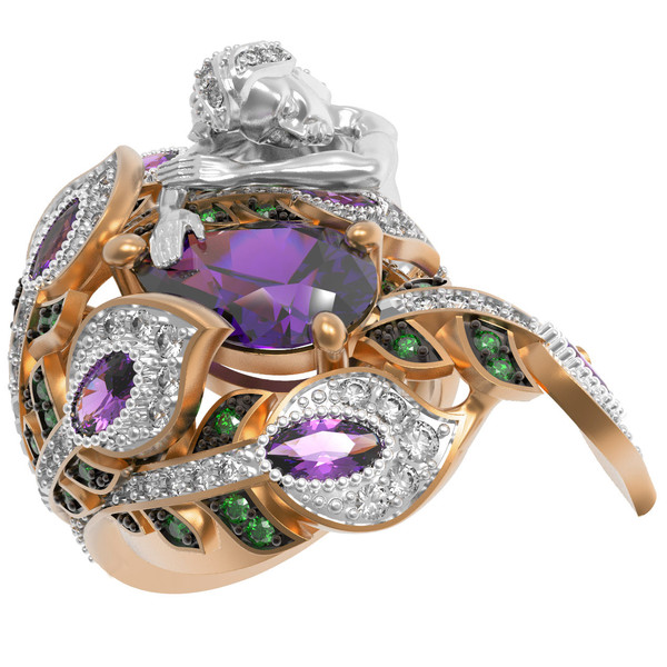 Кольцо из золота c фианитом и аметистом