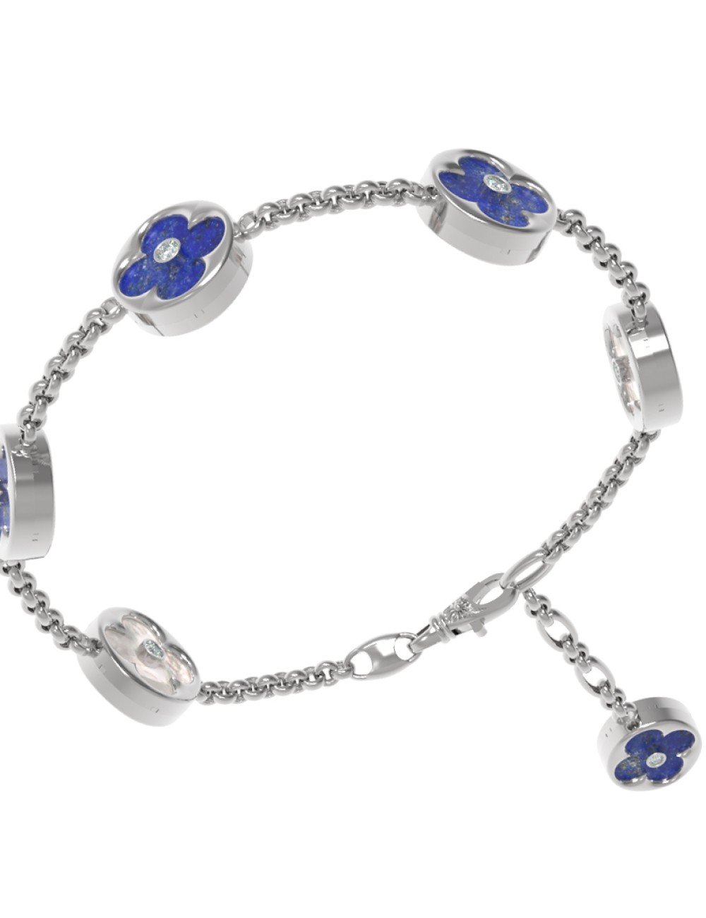 Браслет из белого золота 585 пробы c бриллиантами, лазуритом и перламутром
