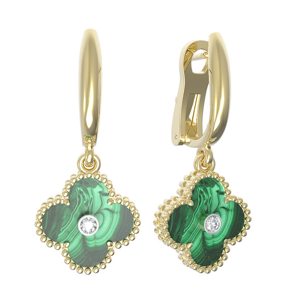 Серьги из лимонного золота c бриллиантами и малахитом