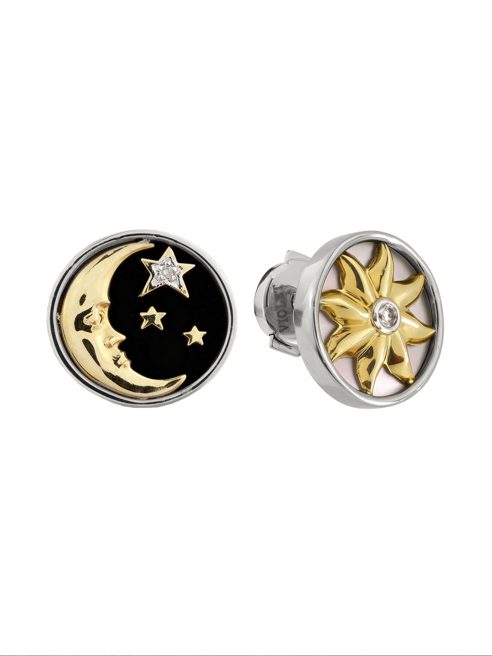 Серьги из белого золота c бриллиантами, ониксом и перламутром