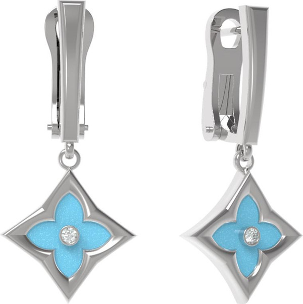 Серьги из белого золота c бриллиантами и бирюзой