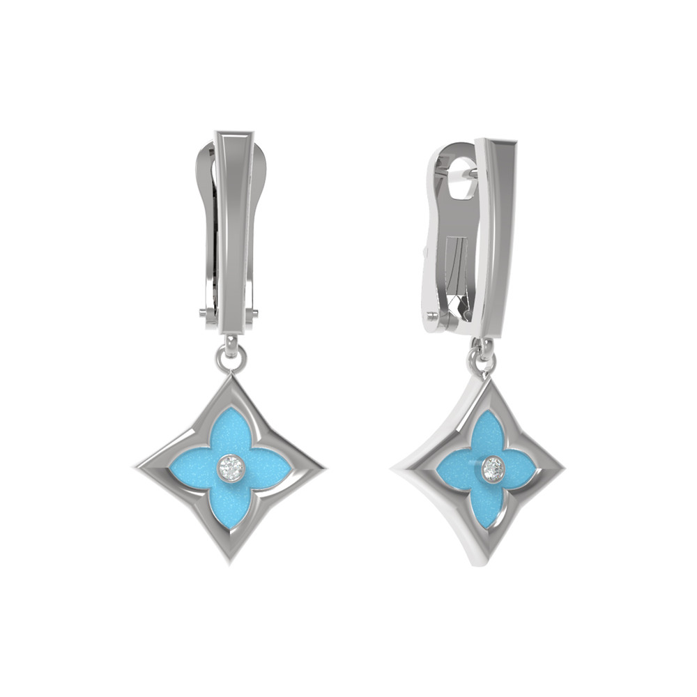 Серьги из белого золота c бриллиантами и бирюзой