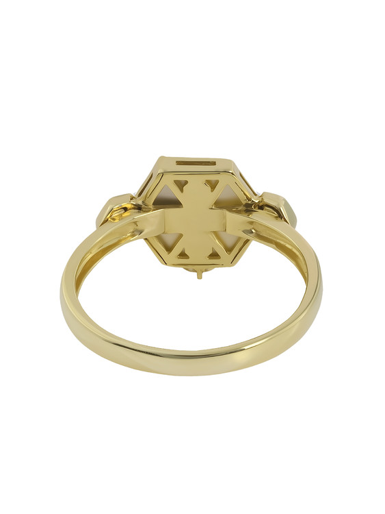 Кольцо из лимонного золота c бриллиантами и перламутром