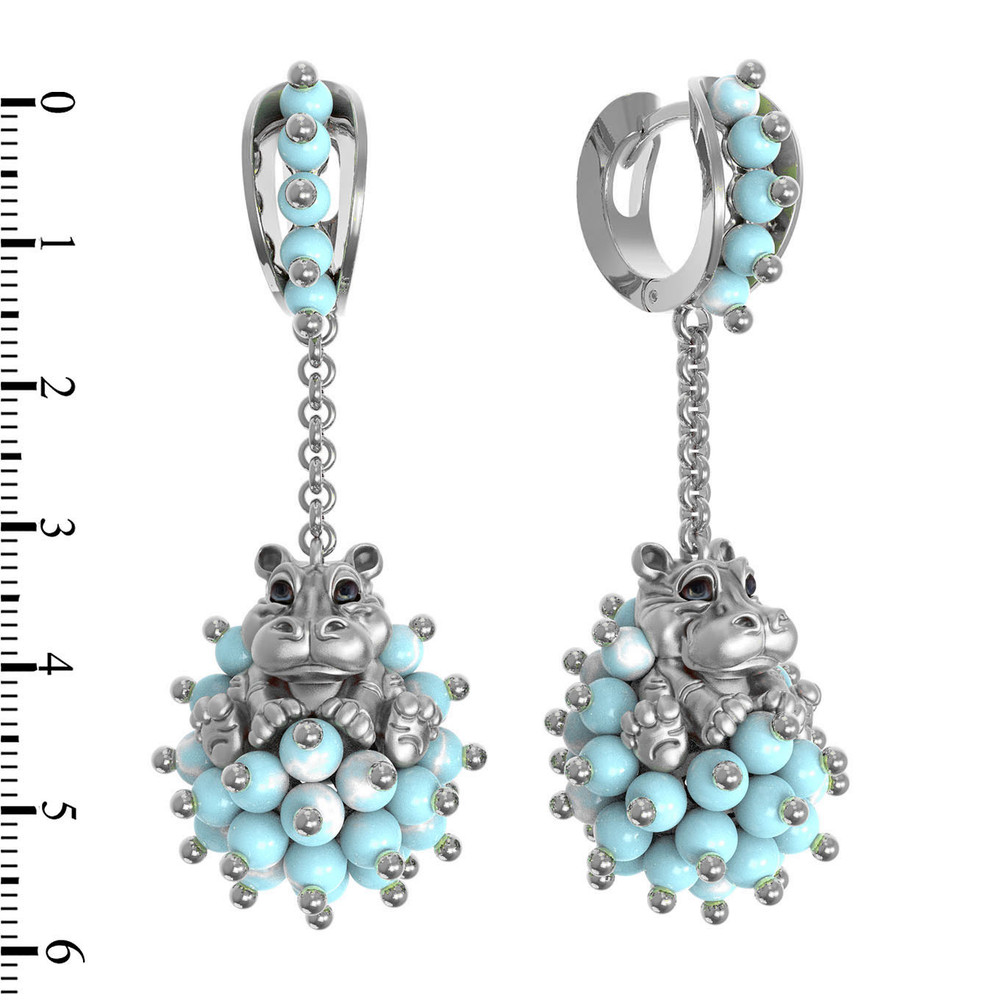 Серьги из белого золота c эмаль и бирюзой